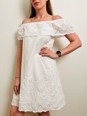 Highness White Eyelet Lace Cotton Dress Off the Shoulder Boho Cottagecore Summer